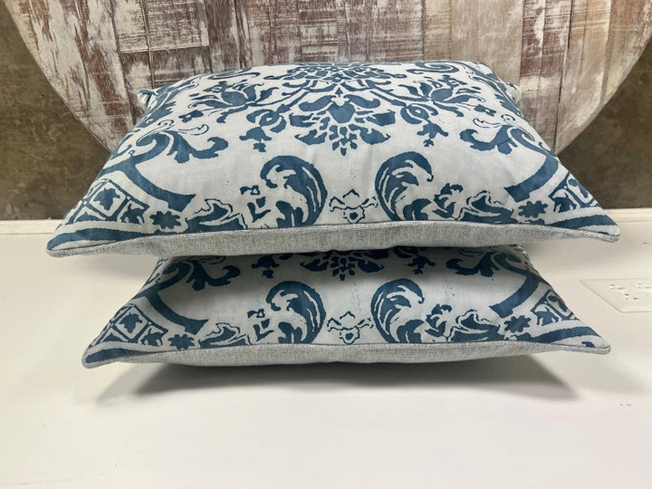 Pair of Blue & White Fortuny Floral Cotton Pillows