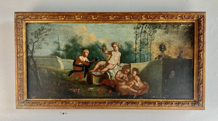 Italian Putti Oil Painting, circa 1940