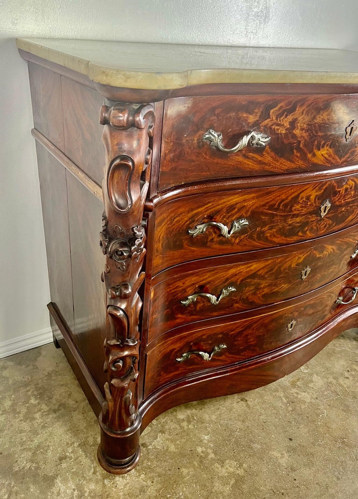 19th Century English Feathered Mahogany '4' Drawer Commode