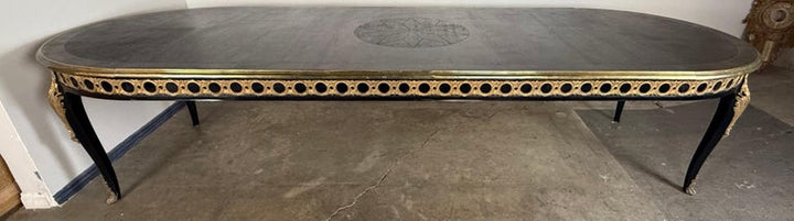 Grand French Louis XVI–Style Oval Dining Table with Gilt Pierced Apron