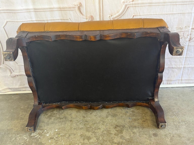 French Chesterfield Tufted Bench in Caramel Leather