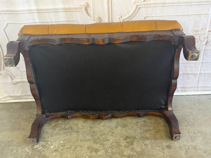 French Chesterfield Tufted Bench in Caramel Leather