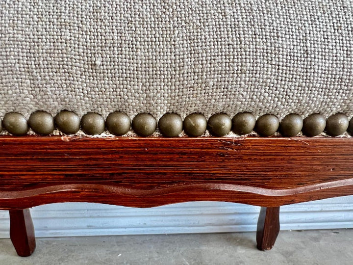 French Linen Upholstered Bench C. 1940's