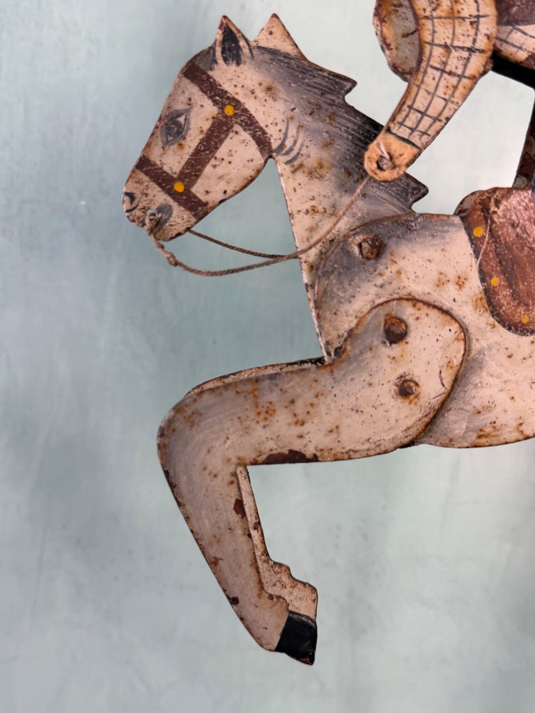 Vintage Folk Art Cowboy on Horse Balancing Sculpture