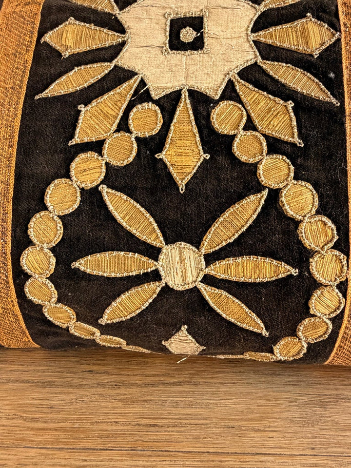 Pair of Custom Velvet Pillows with 19th Century French Appliqué Panels