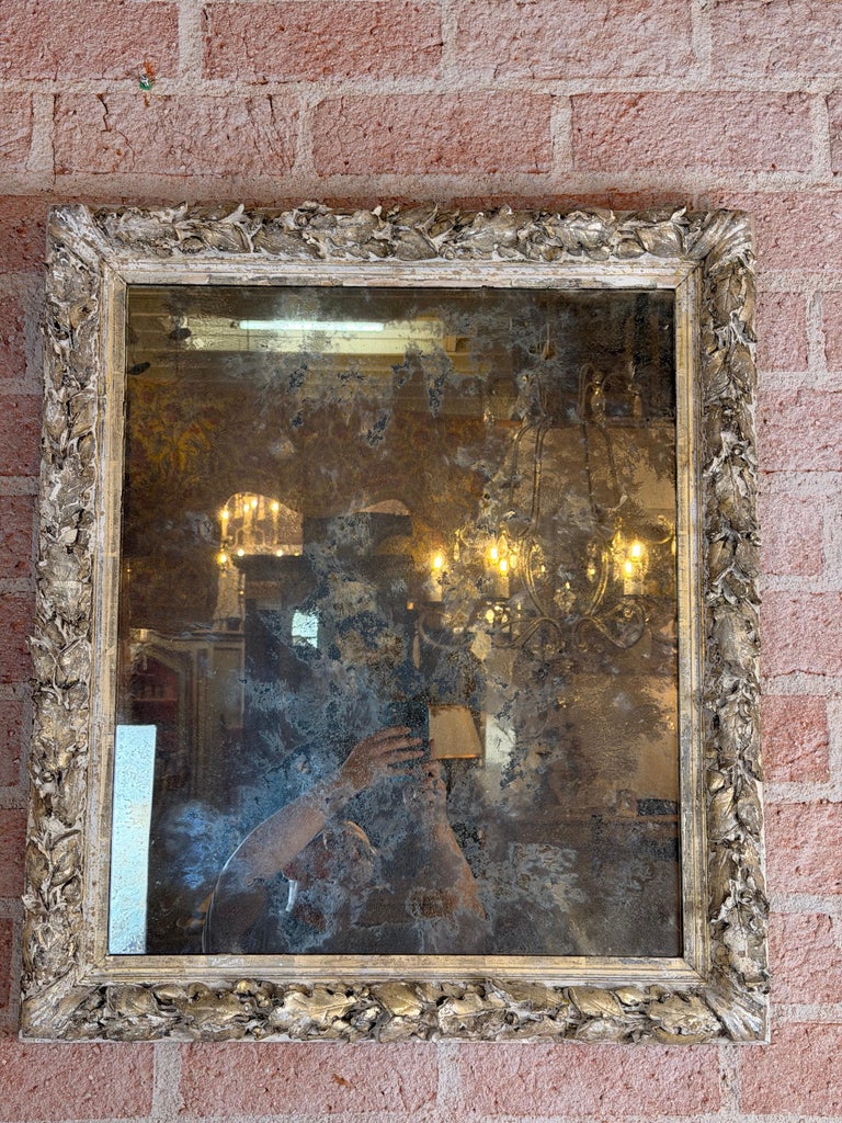 19th Century French Rococo Silvered Wood Mirror with Original Mercury Glass