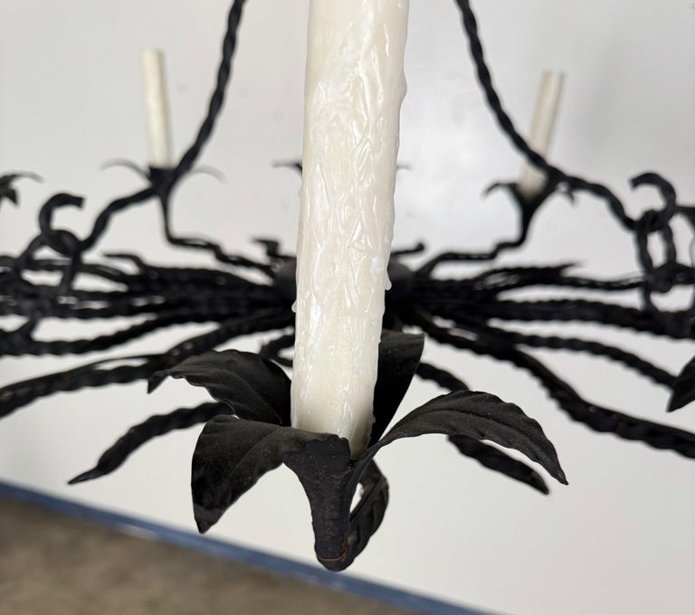 Spanish Revival Wrought Iron Twelve-Light Chandelier, circa 1930