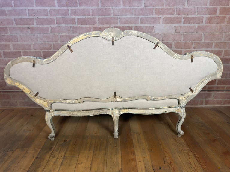 French Louis XV Corbeille Settee with Original Distressed Patina and Shell Crest