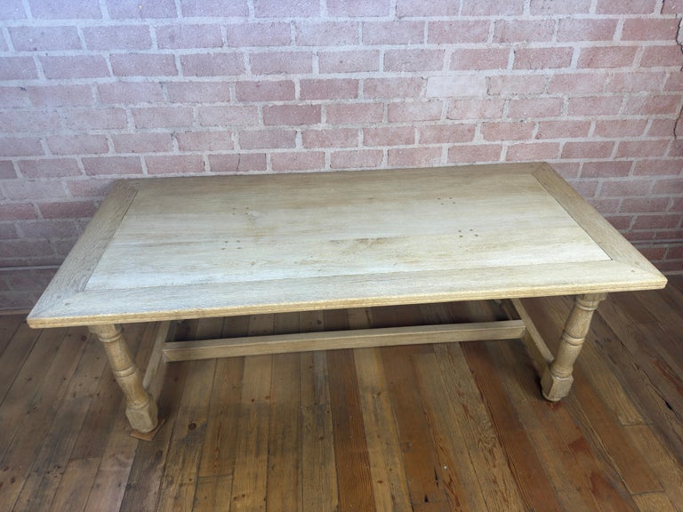 Vintage French Country Bleached Oak Farmhouse Dining Table