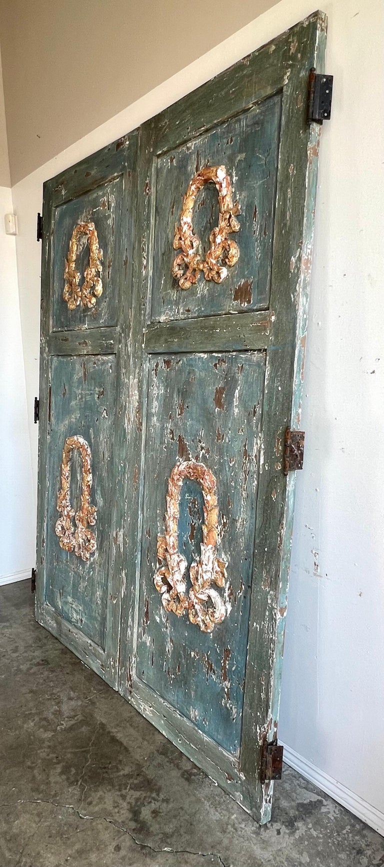 Pair of French Provincial Painted & Parcel Gilt Doors, C. 1900's