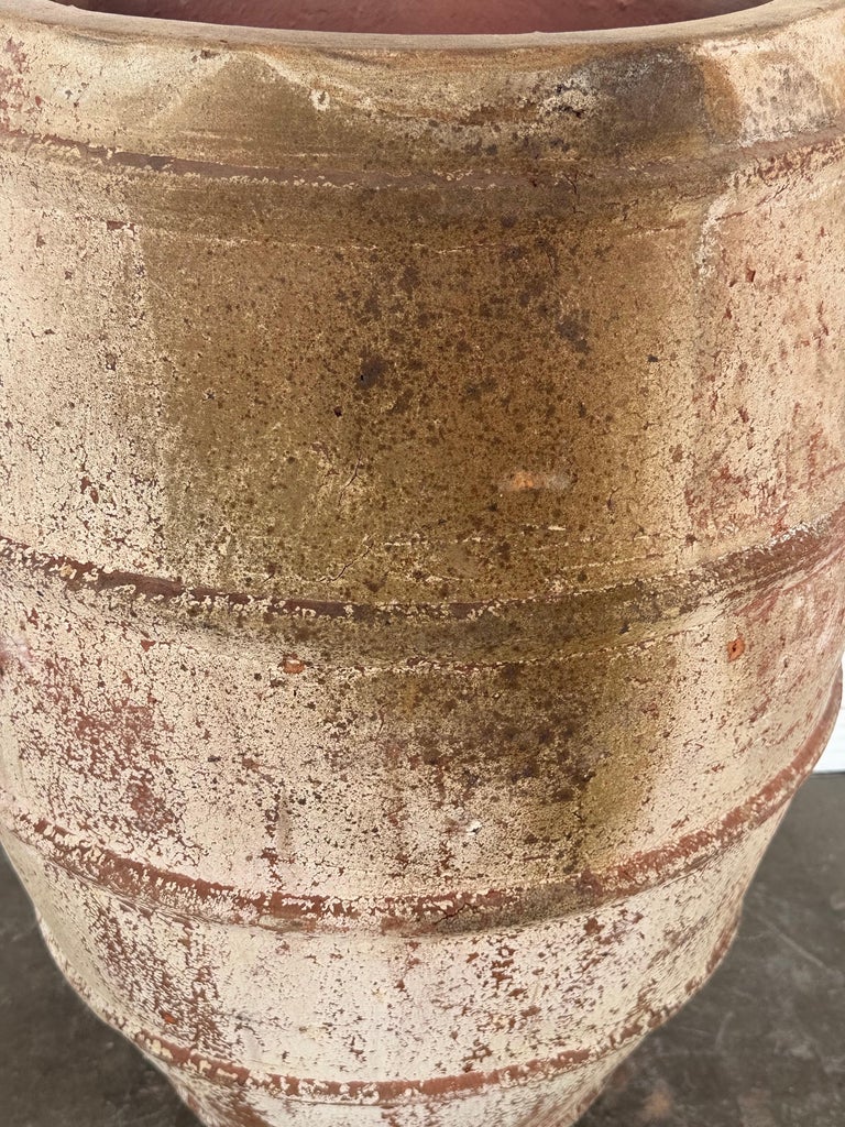 Monumental Ribbed Terracotta Planter with Heavily Distressed Patina