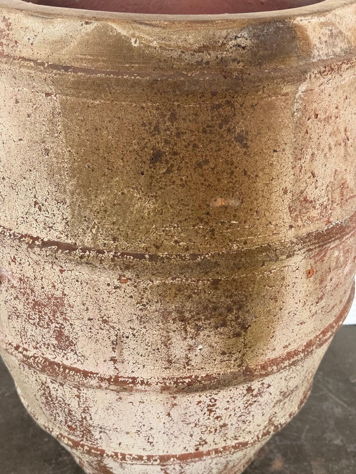 Monumental Ribbed Terracotta Planter with Heavily Distressed Patina