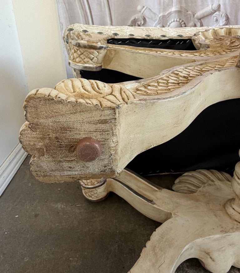 Pair of Italian Venetian Baroque Curule Stools - Hand - Carved Silvered Gilt