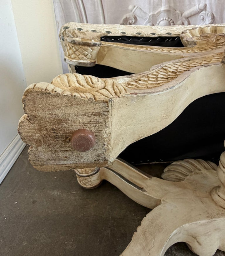 Pair of Italian Venetian Baroque Curule Stools - Hand - Carved Silvered Gilt