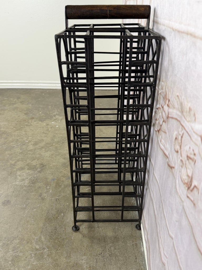 Vintage Black Iron 10-Bottle Wine Rack with Geometric Design