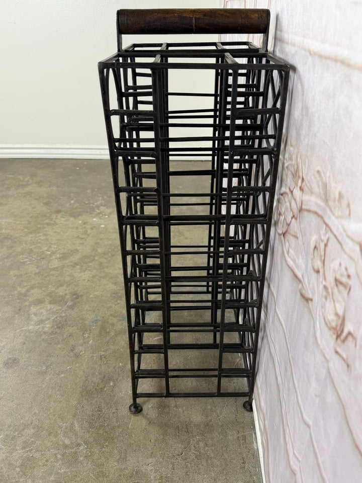 Vintage Black Iron 10-Bottle Wine Rack with Geometric Design