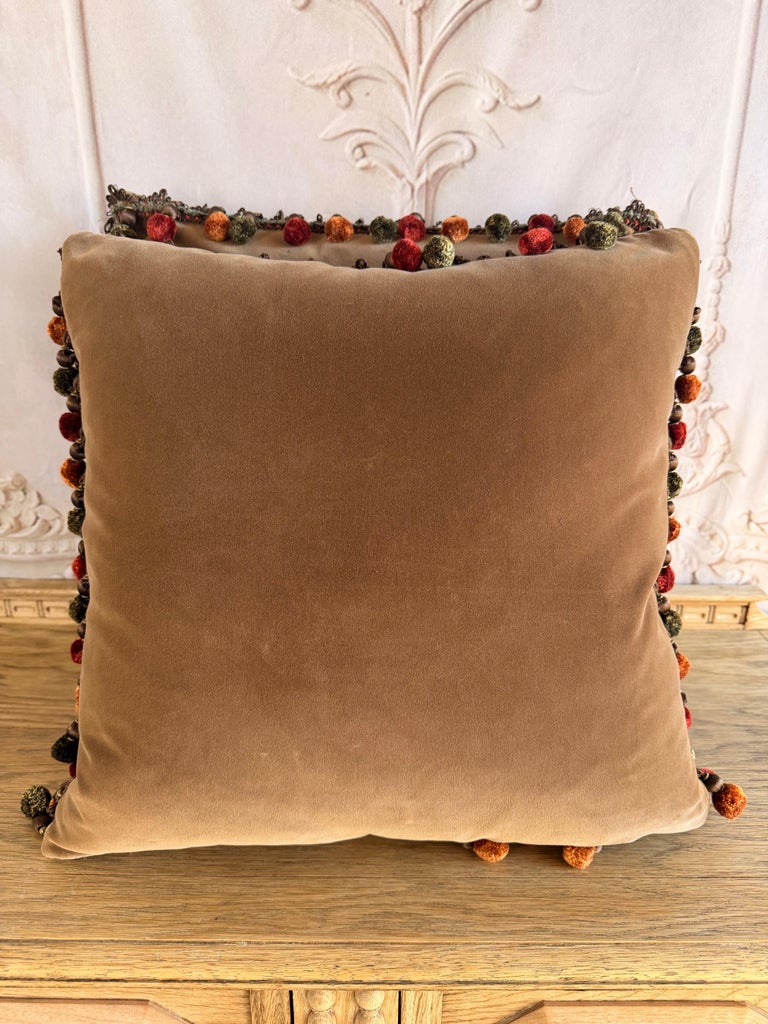 Pair of Velvet Pillows with 19th Century Metallic & Silk Embroidered Crests