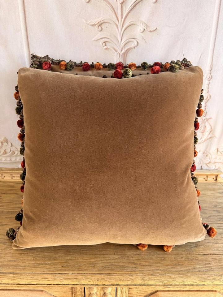 Pair of Velvet Pillows with 19th Century Metallic & Silk Embroidered Crests