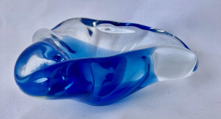 Blue and Clear Hand Blown Murano Dish