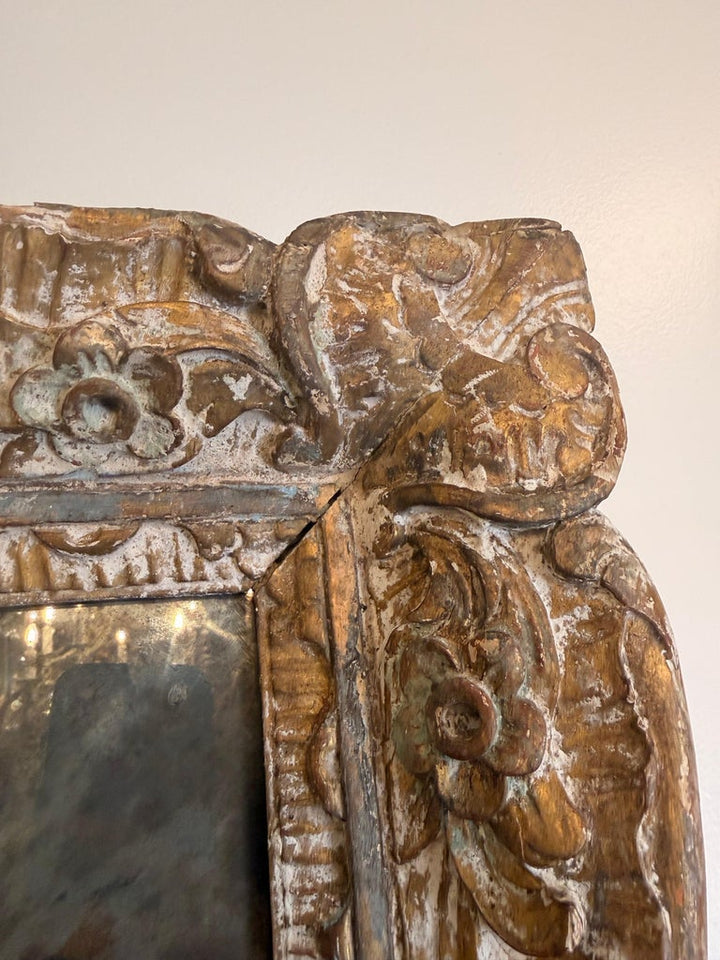 19th Century Spanish Baroque Carved Giltwood Mirror with Original Mercury Glass