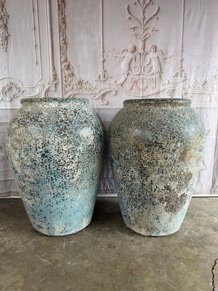 Large Rustic Textured Terracotta Amphora Vessels – Pair of Aged Mediterranean
