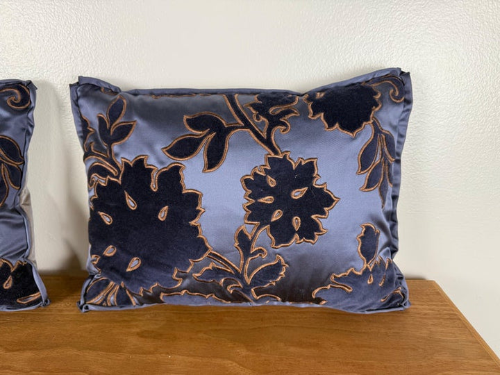 Pair of Petite Blue Velvet and Satin Decorative Pillows