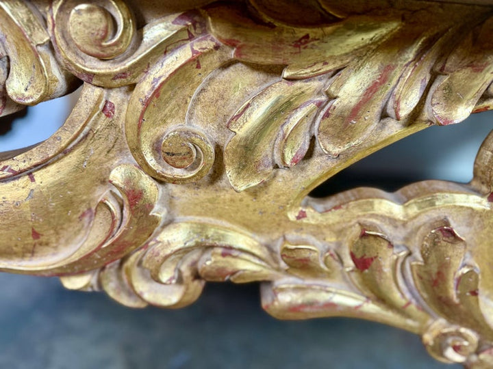 Baroque-Style 22K Gold Leaf Carved Coffee Table with Black Stone Top