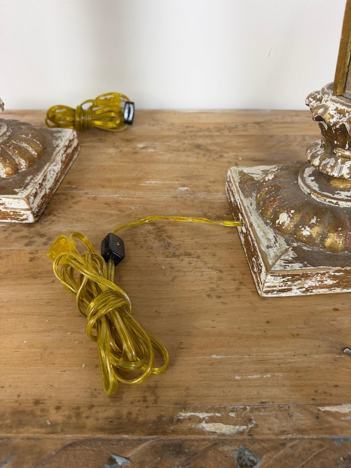 Vintage Italian Mirrored Obelisk Table Lamps, Giltwood, 1940s-50s