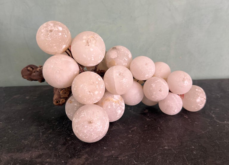 Italian Carved Alabaster Grapes on Natural Wood Vine, Mid-Century