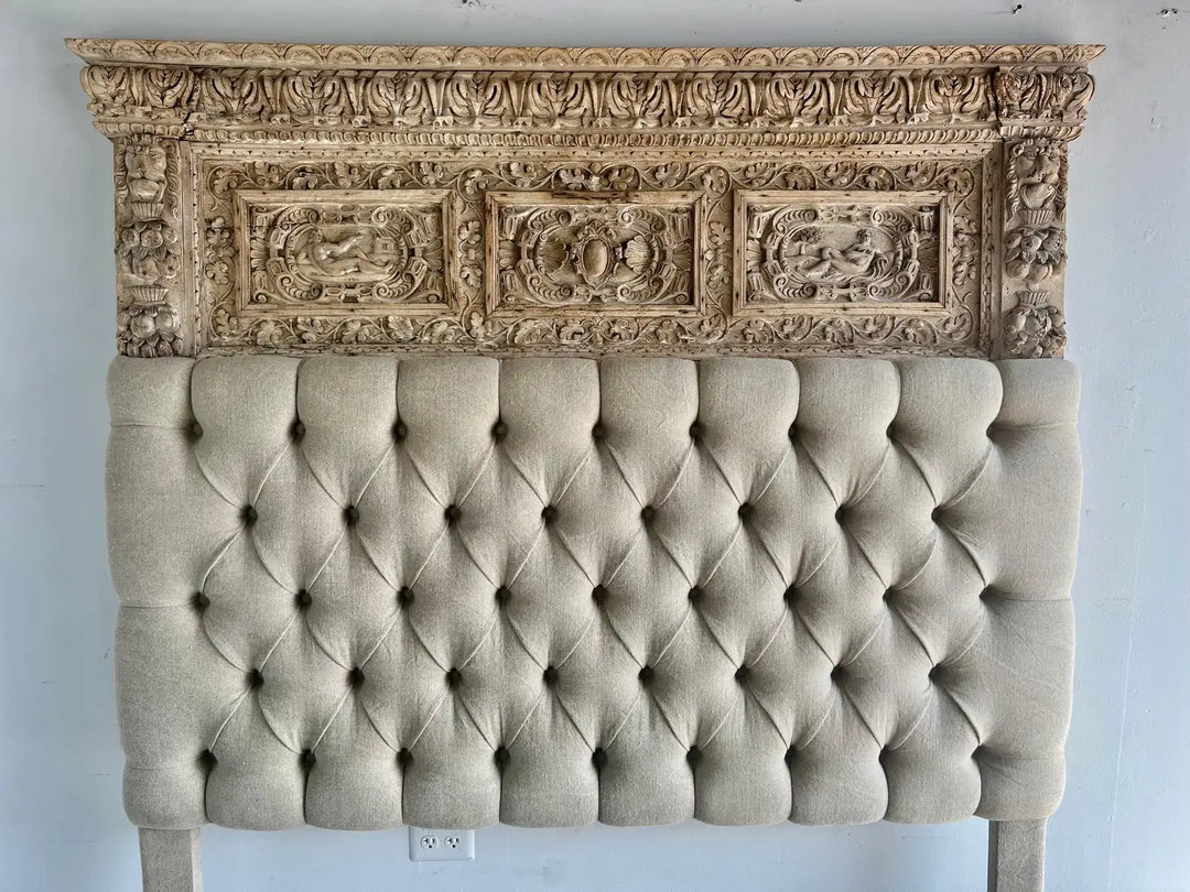 Queen Size Headboard w/ Antique Italian Carving