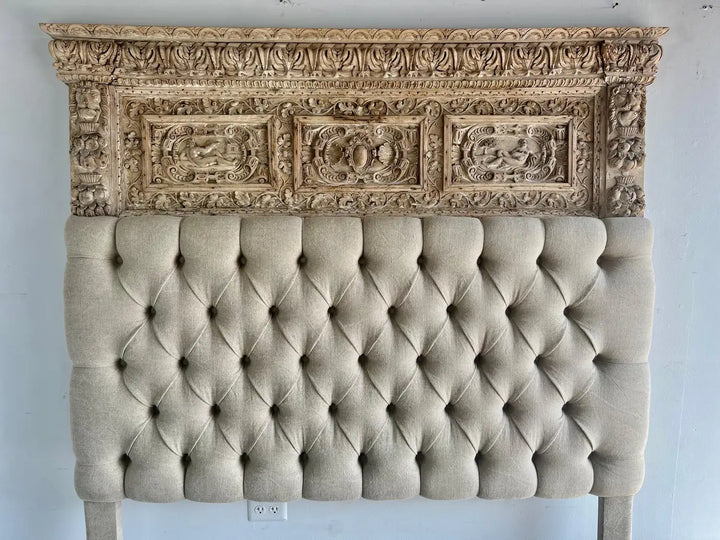 Queen Size Headboard w/ Antique Italian Carving