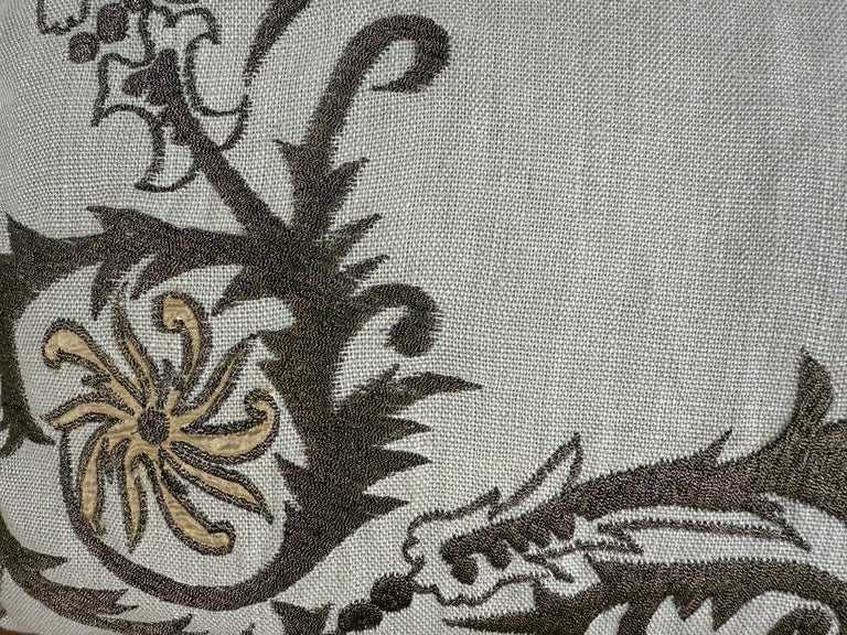 Pair of Custom Embroidered Linen Pillows