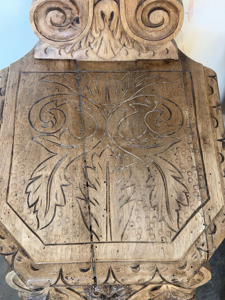 Pair of 19th C. Italian Renaissance Sgabello Hall Chairs - Heavily Carved Walnut