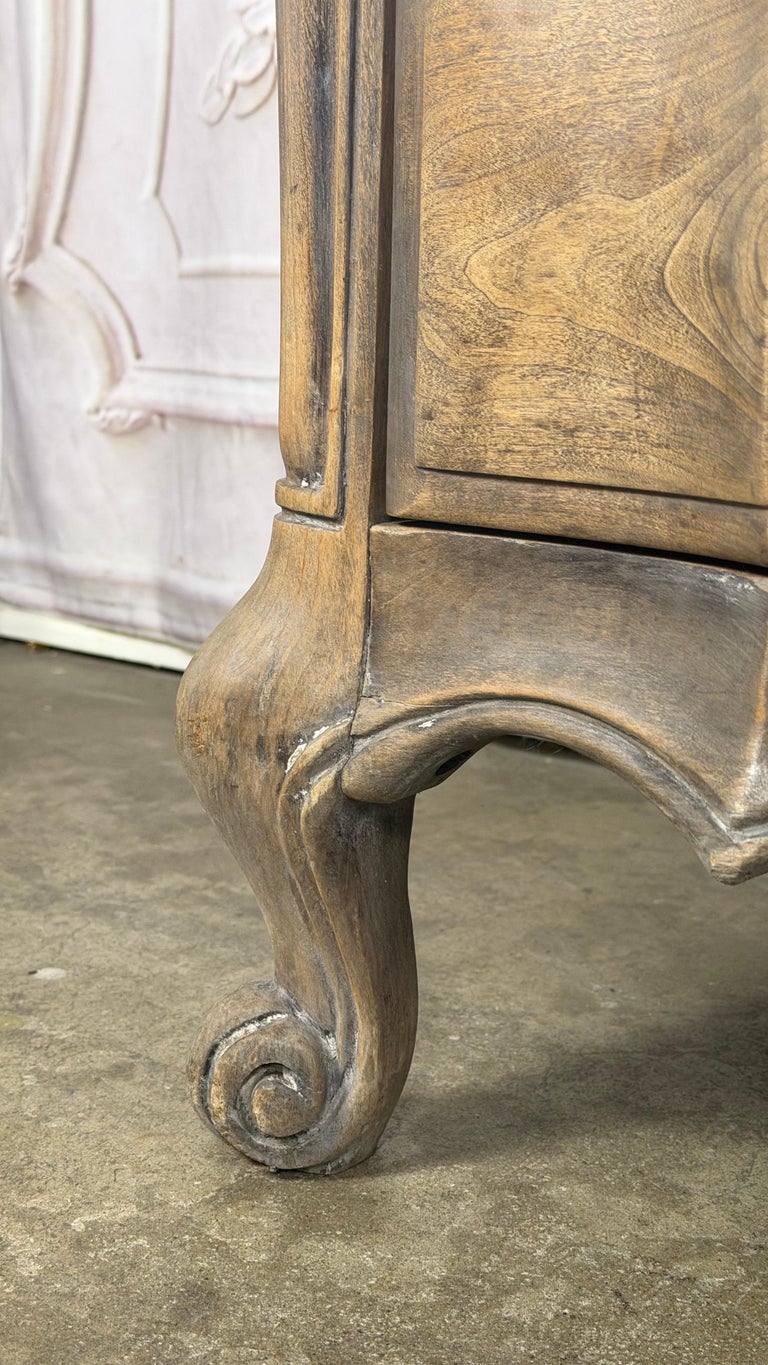 French Louis XV Style 9-Drawer Bombe Dresser in Bleached Fruitwood