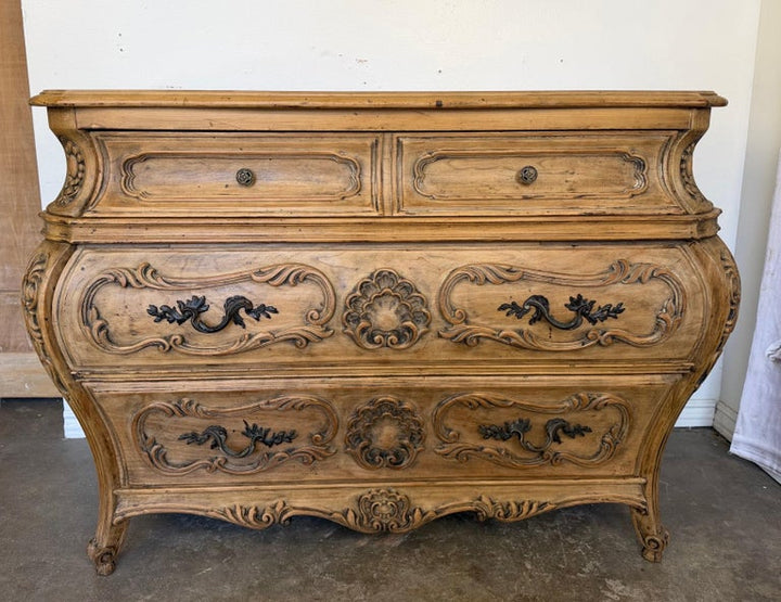 Antique French Louis XV Bombe Commode - Bleached Oak