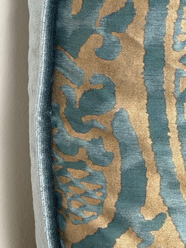 Authentic Fortuny Aquamarine Velvet &amp; Gold Pillows, Italy, 21st Century