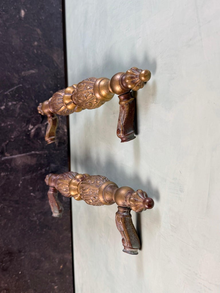 Pair of Monumental Cast Bronze Neoclassical Door Pull Handles