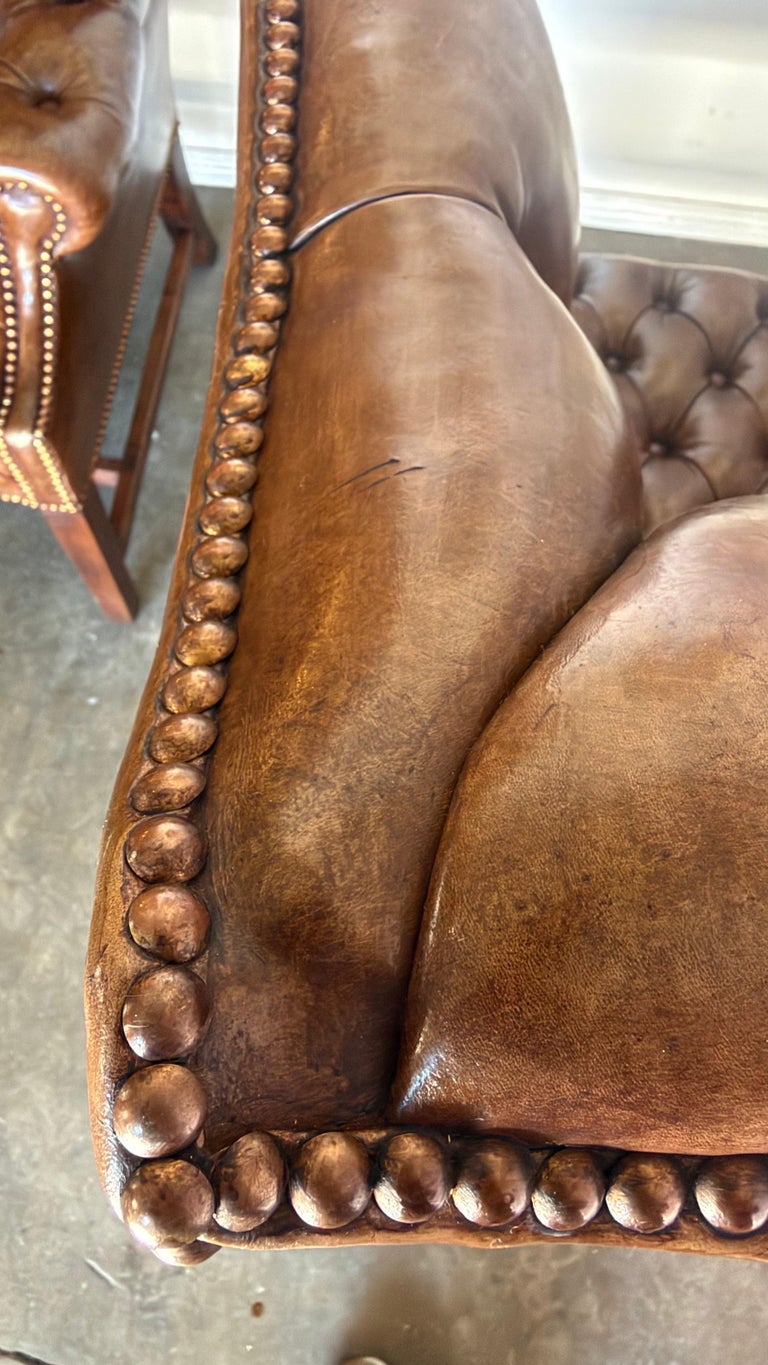 Georgian Wingback Armchairs, Leather Upholstery, Circa 1940s