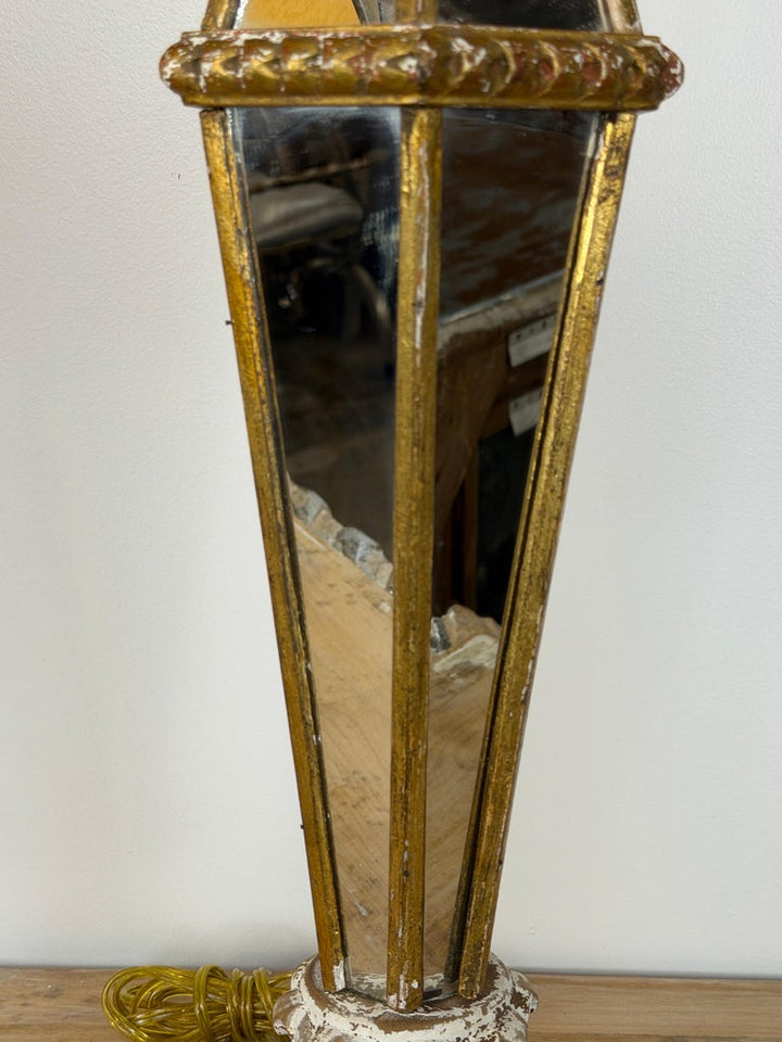 Vintage Italian Mirrored Obelisk Table Lamps, Giltwood, 1940s-50s