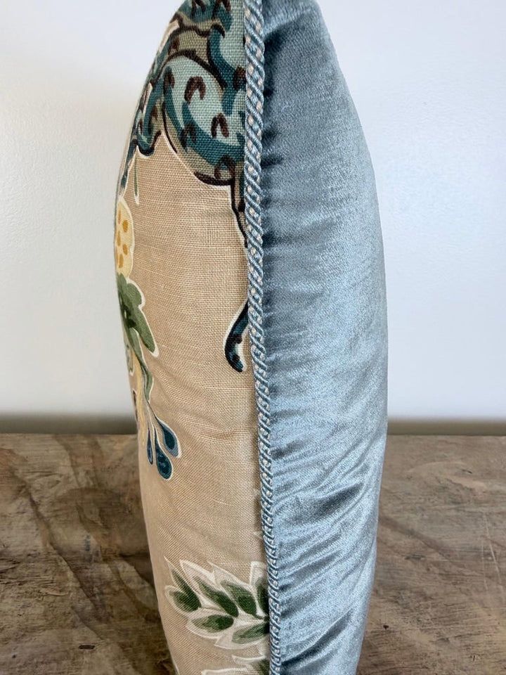 Designer Linen Throw Pillow in Exotic “Braganza” Jungle Print with Leopard Motif