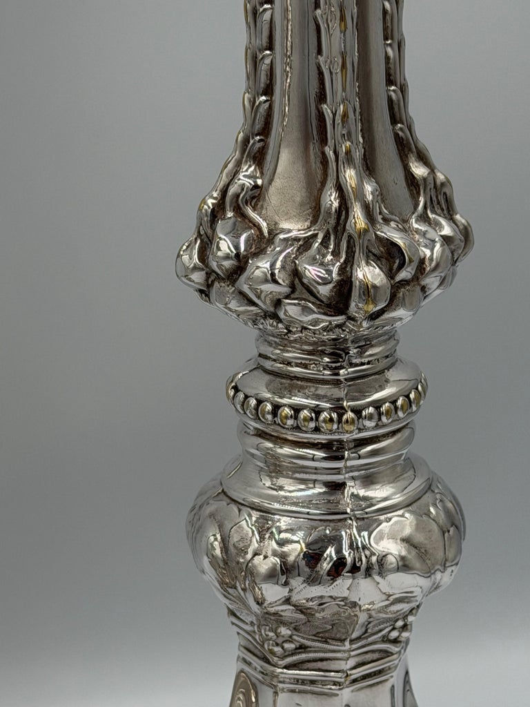 Pair of Baroque Revival Silver Candlesticks with Figural Tripod Bases