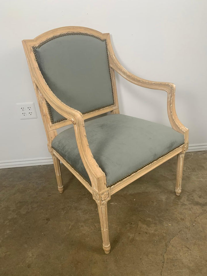 Pair of French Neoclassical Style Blue Velvet Chairs