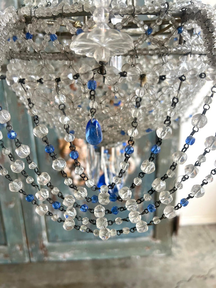 French Crystal Beaded Crystal Chandelier C. 1930's