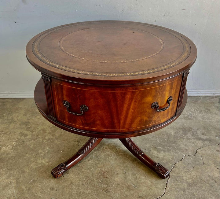 English Leather Top Drum Table C. 1930’s