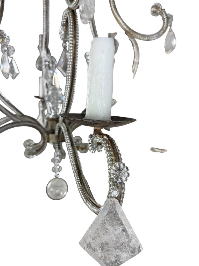 Elegant Rock Crystal and Iron Six-Light Chandelier
