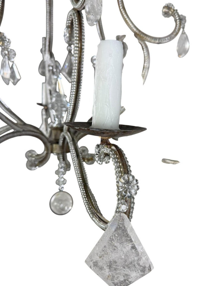 Elegant Rock Crystal and Iron Six-Light Chandelier
