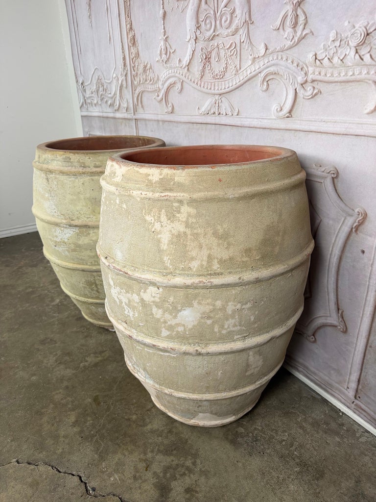 Pair of French Style Olive Jar Planters - Terracotta Barrel Pots