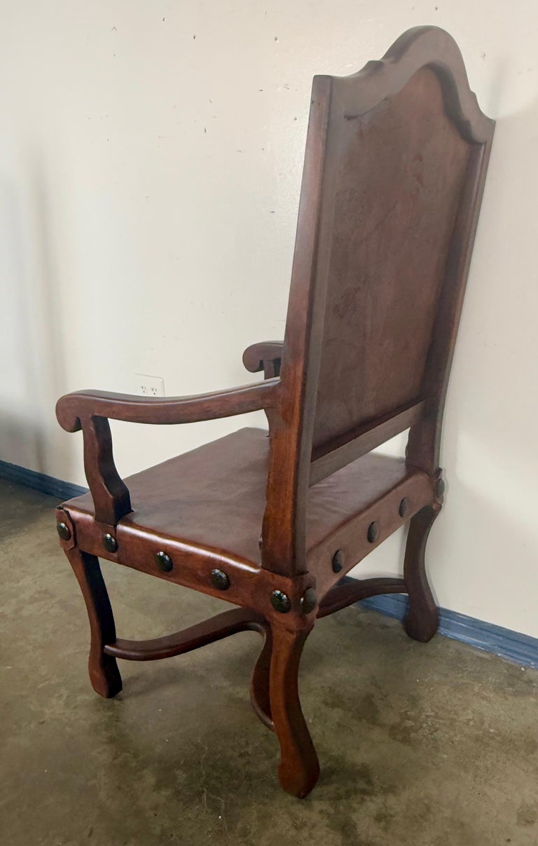 Set of Eight Spanish Walnut & Leather Dining Chairs