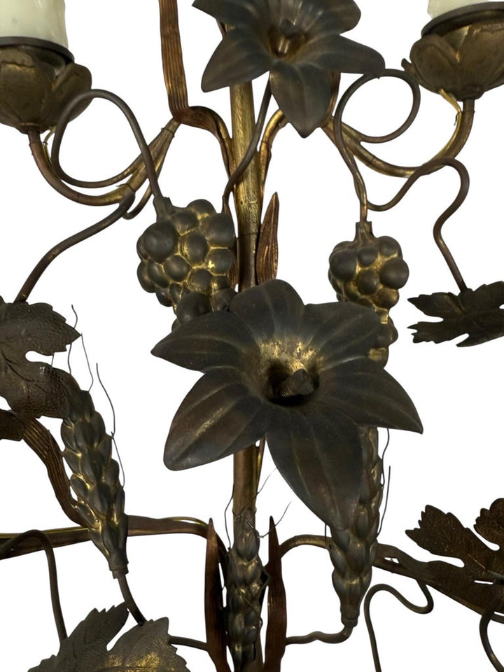 Pair of Gilded Brass Candelabra Lamps with Foliate & Grape Motifs