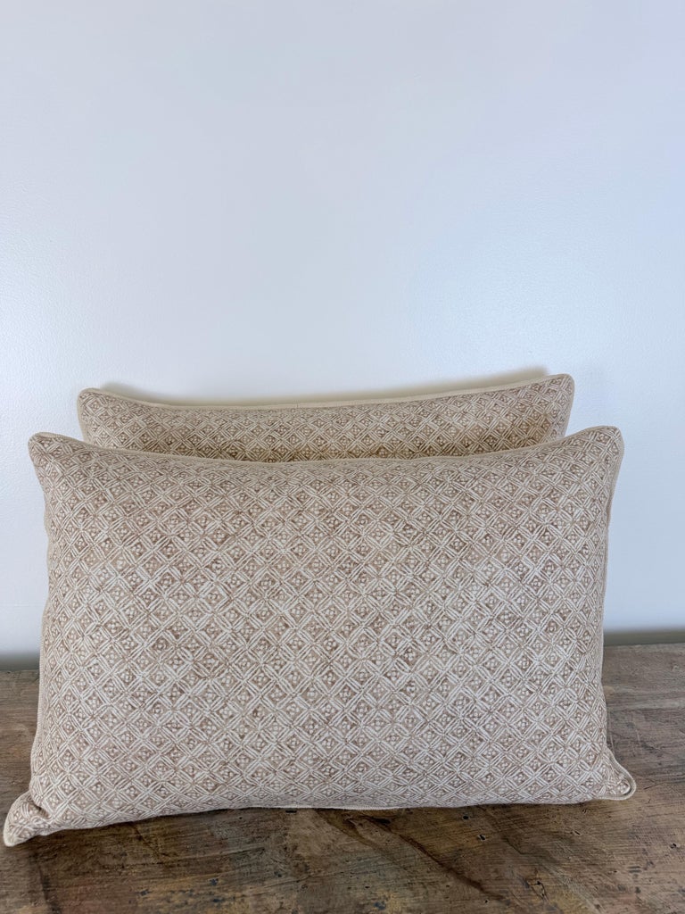 Artisan Crafted Geometric Lattice Pillows in Natural Linen